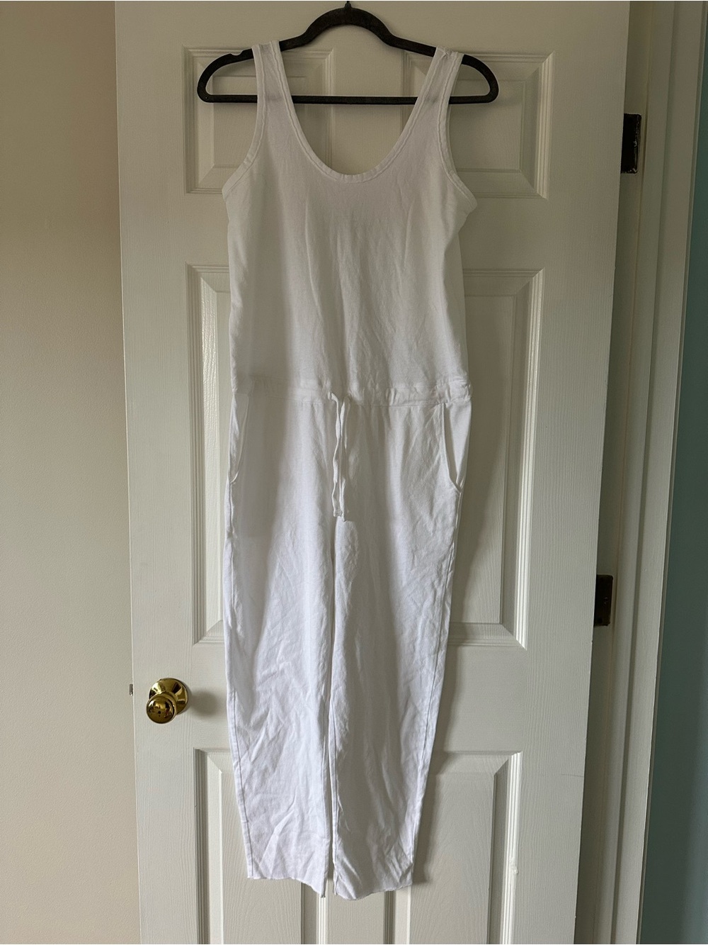 Frank & Eileen White Sleeveless Drawstring Jumpsuit